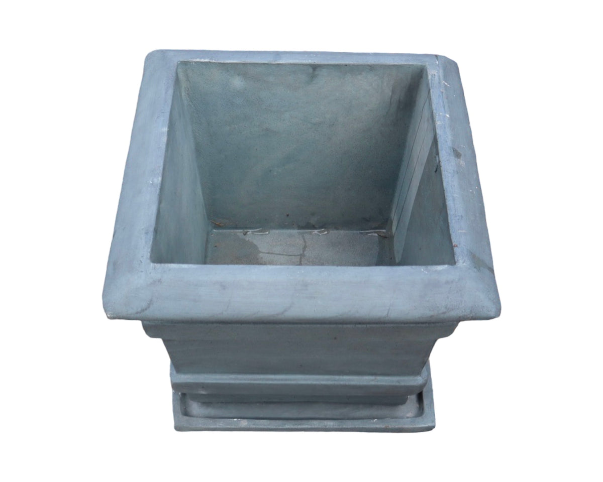 Concrete Double Bar Square Planter w/Tray - Pottery