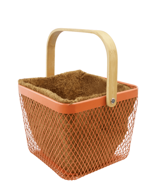 Square Mesh Planter/Bamboo Handle - The Garden Corner