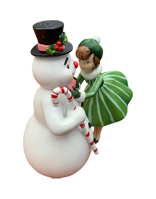 Resin Retro Snowman w/Lady - The Garden Corner