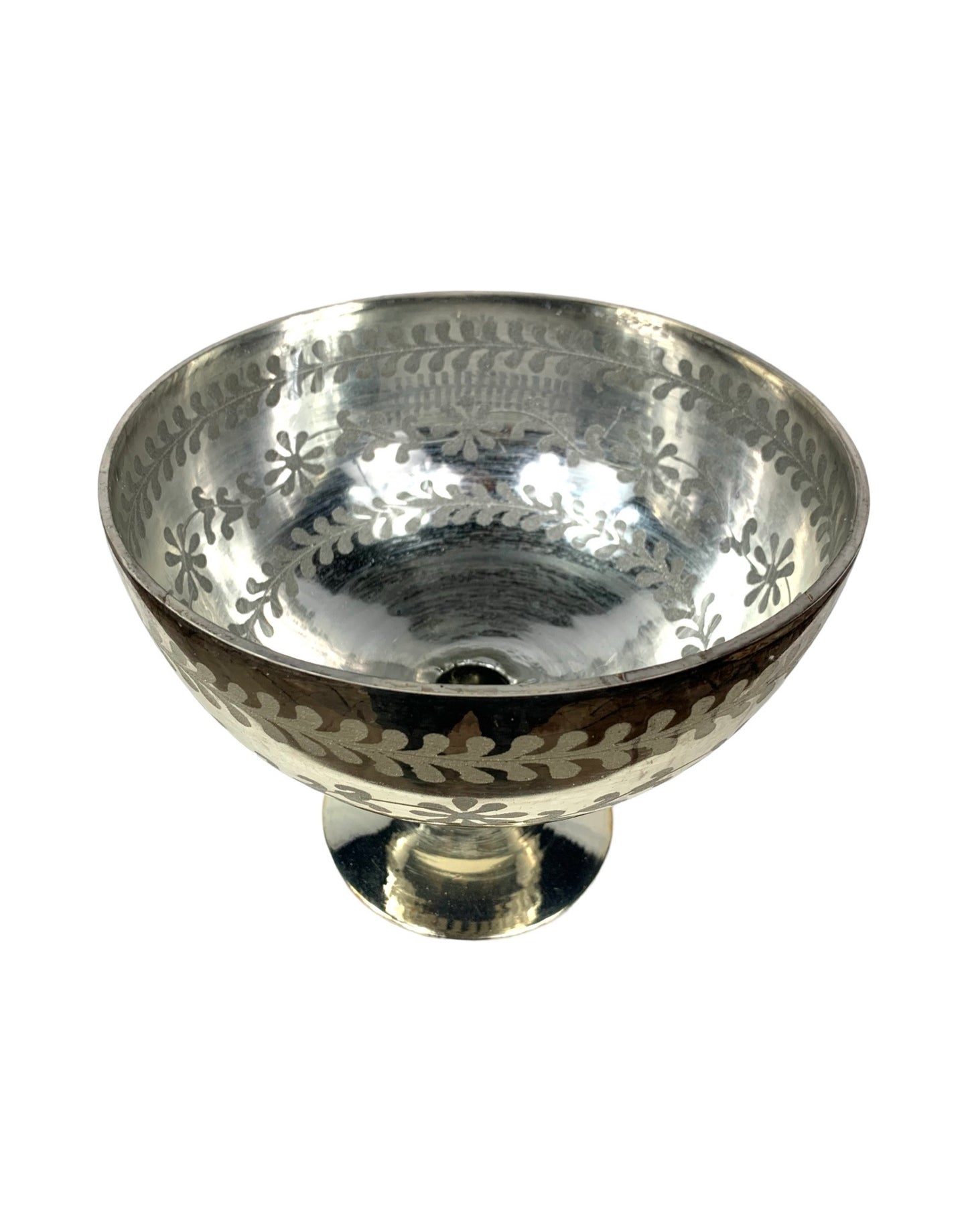 Etched Footed Glass Pedestal Bowl - The Garden Corner