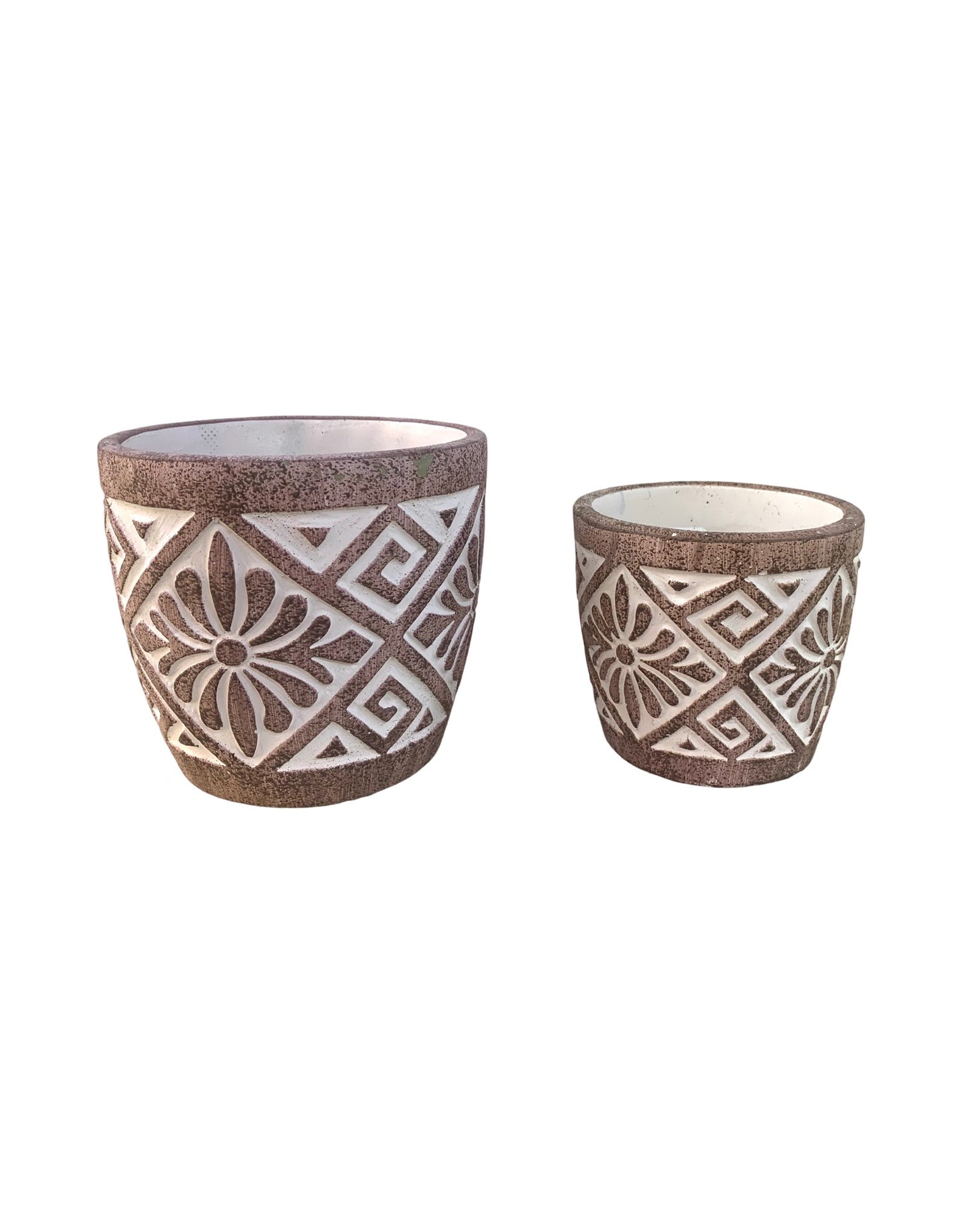 Concrete Floral Medallion Brown/Cream Pot - The Garden Corner