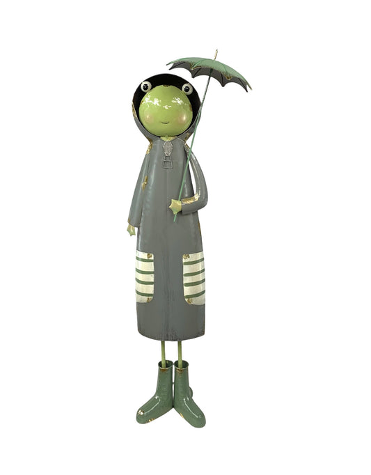 Metal Frog in Raincoat - The Garden Corner