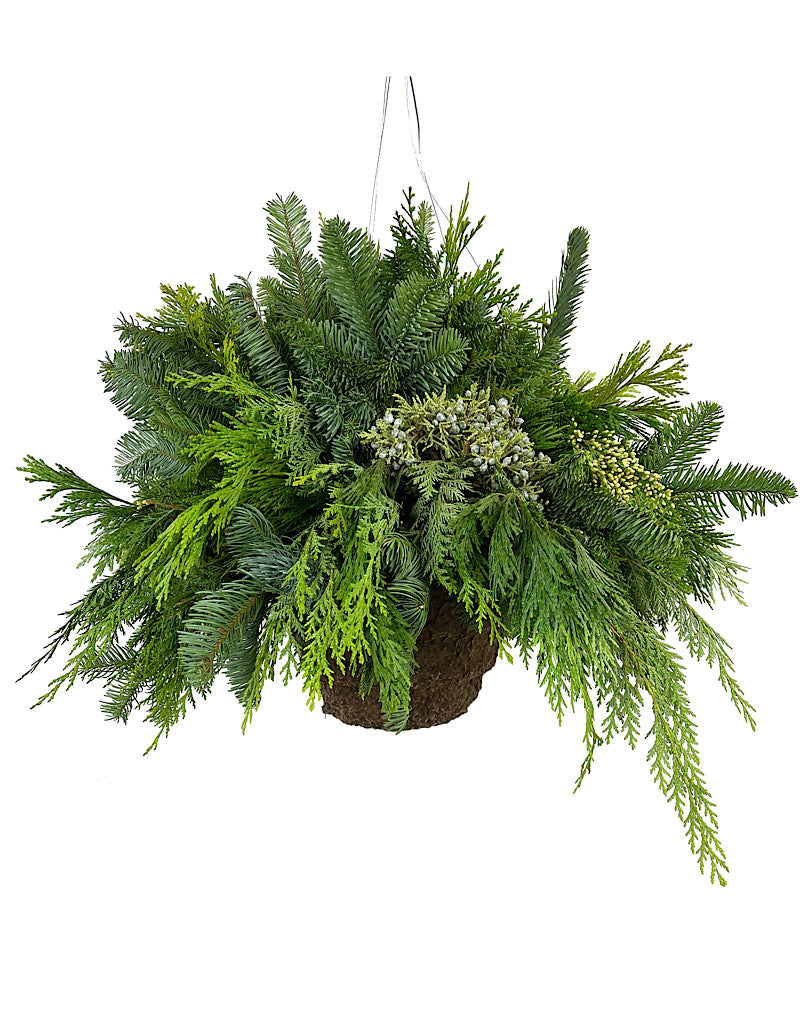 Hanging Holiday Greenery Basket Small