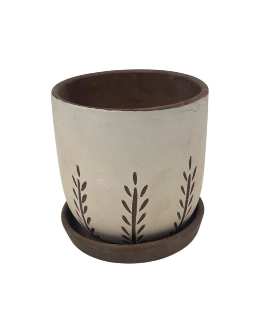 Hallie Reed Planter w/ Saucer Chocolate - The Garden Corner