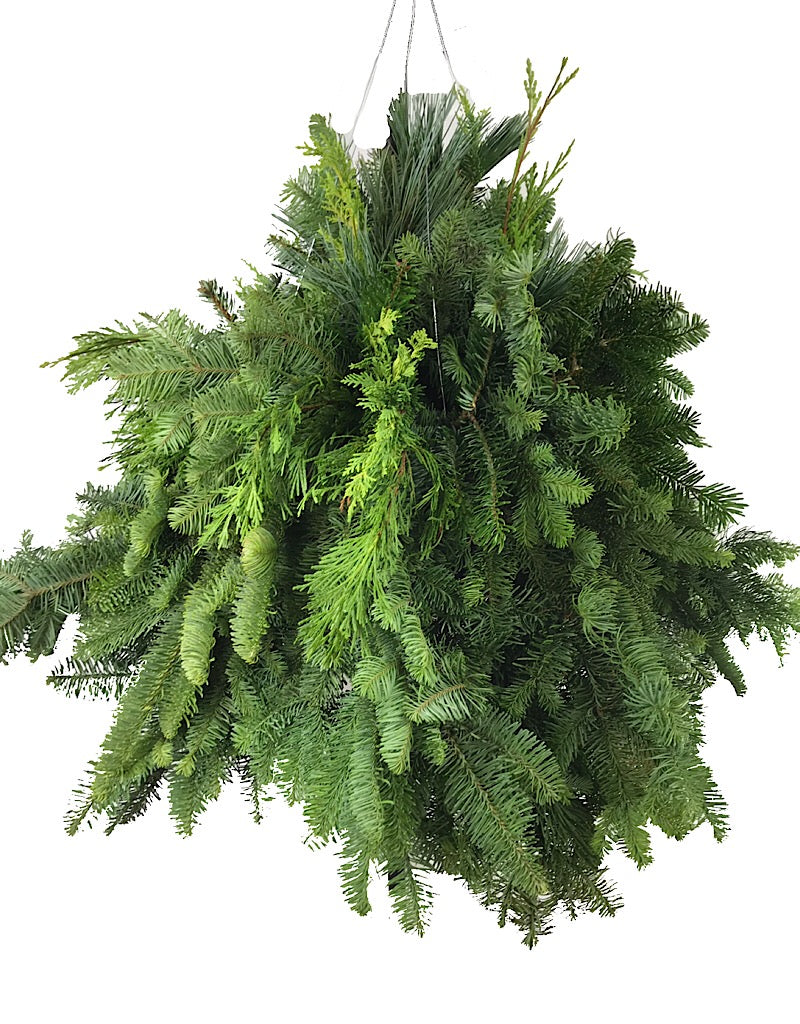 Hanging Holiday Greenery Basket Medium