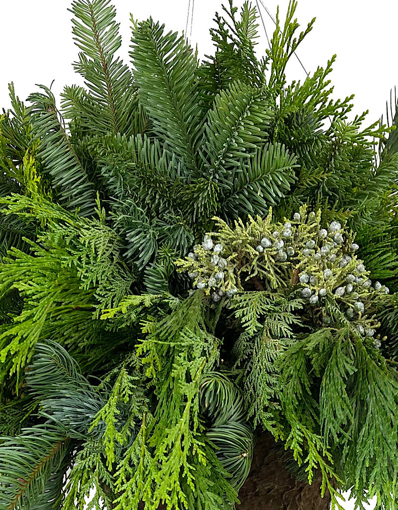 Hanging Holiday Greenery Basket Small