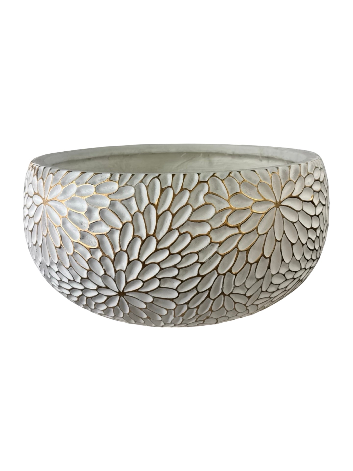 White/Gold Squat Composite Planter - Pottery