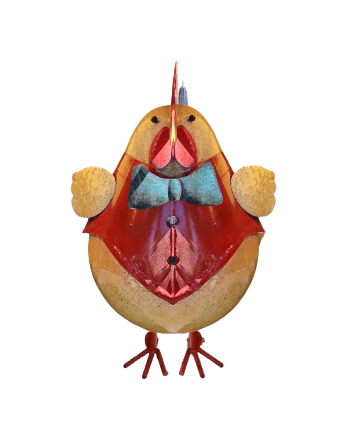 Metal Red Vested Rooster - Outdoor Living