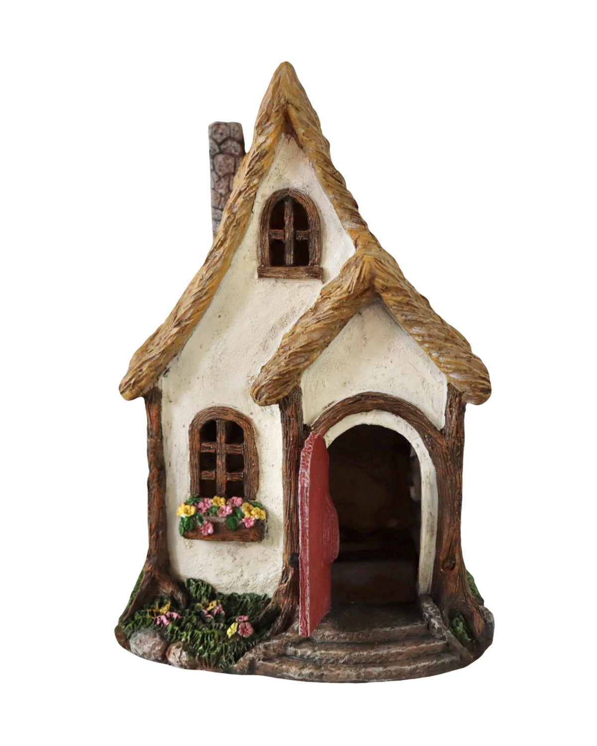 Fairy House Thatched Roof, Red Door - Outdoor Living
