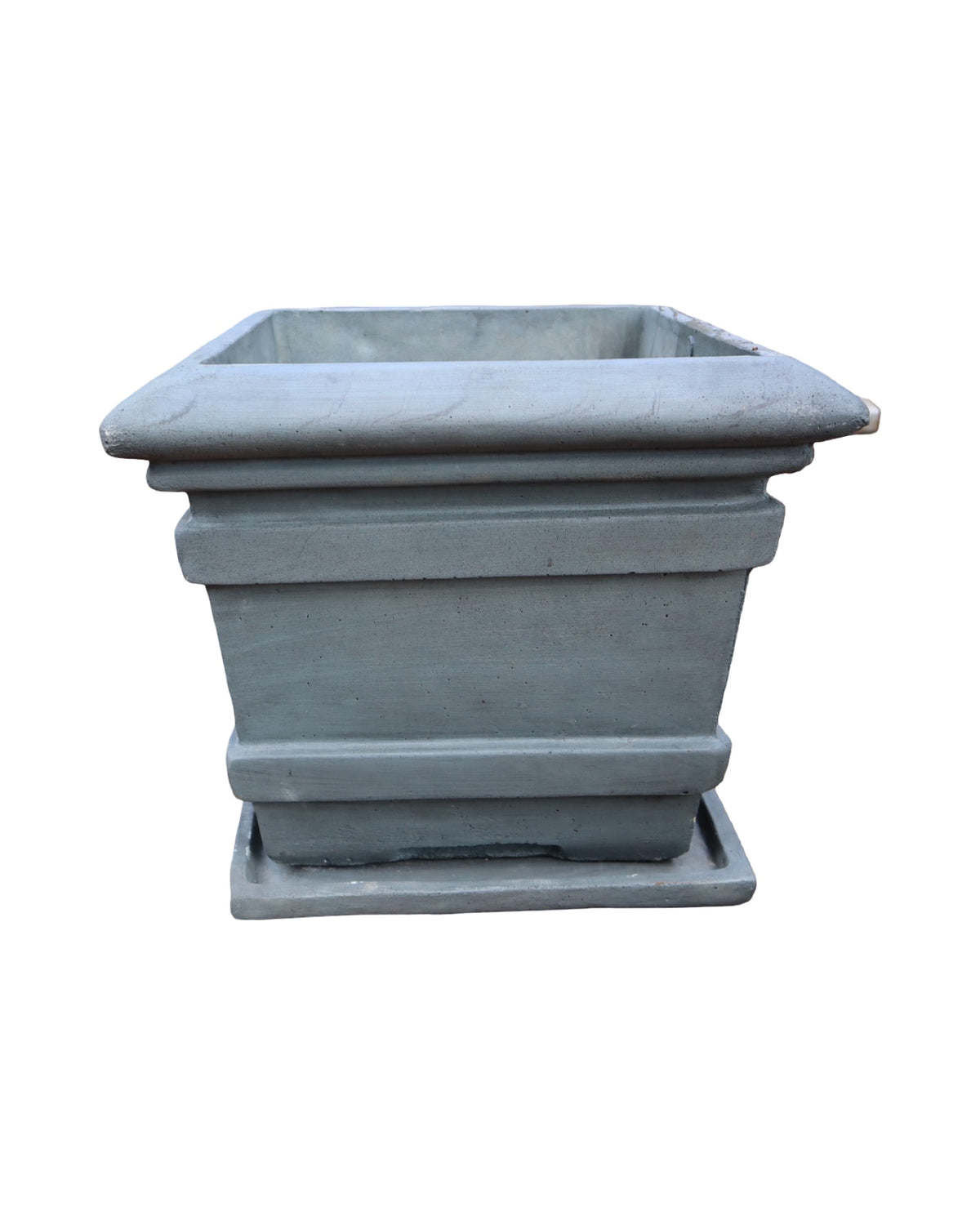 Concrete Double Bar Square Planter w/Tray - Pottery