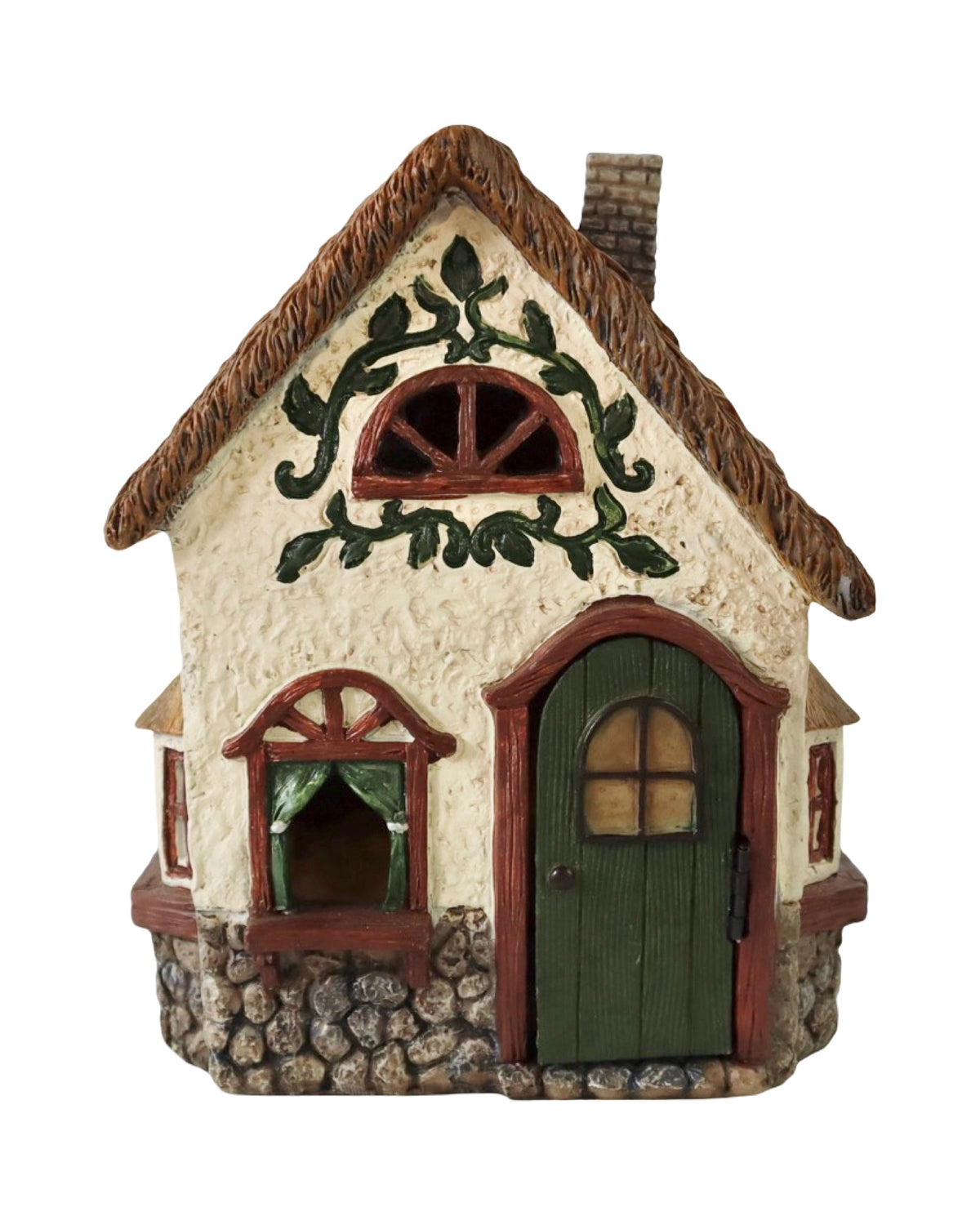 Fairy House Thatched Roof, Green Door - Outdoor Living