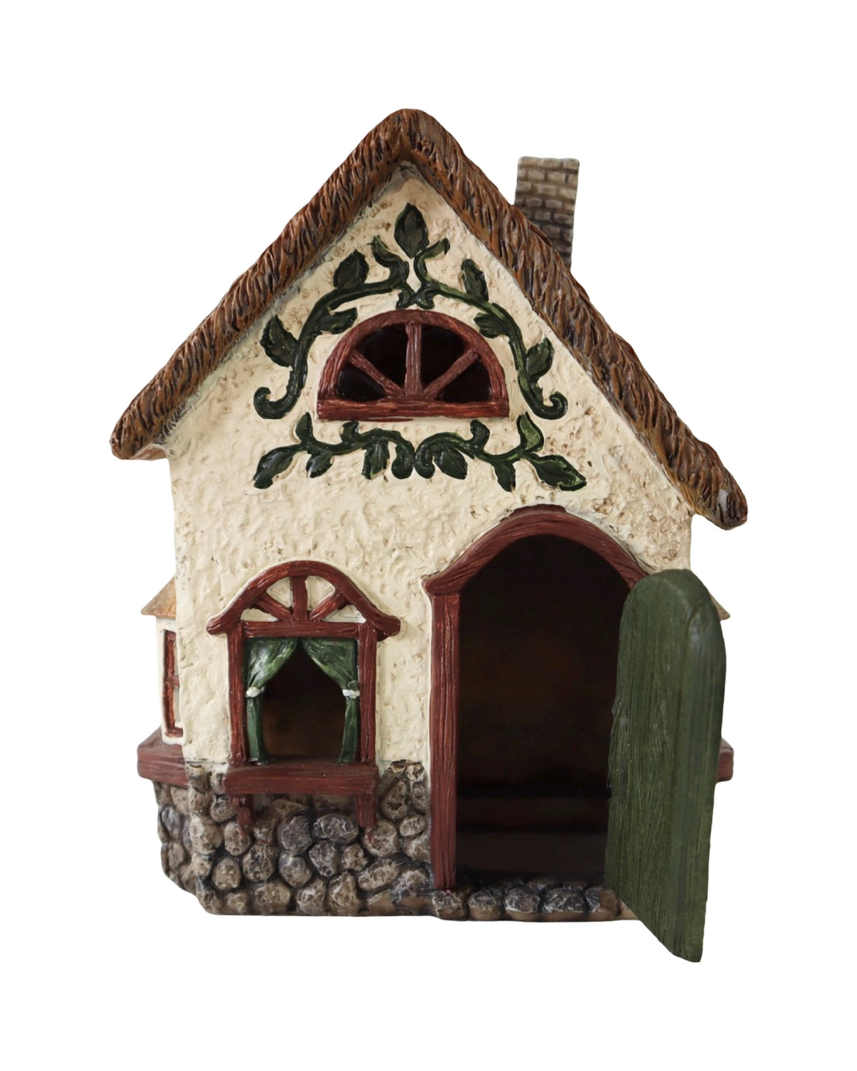 Fairy House Thatched Roof, Green Door - Outdoor Living
