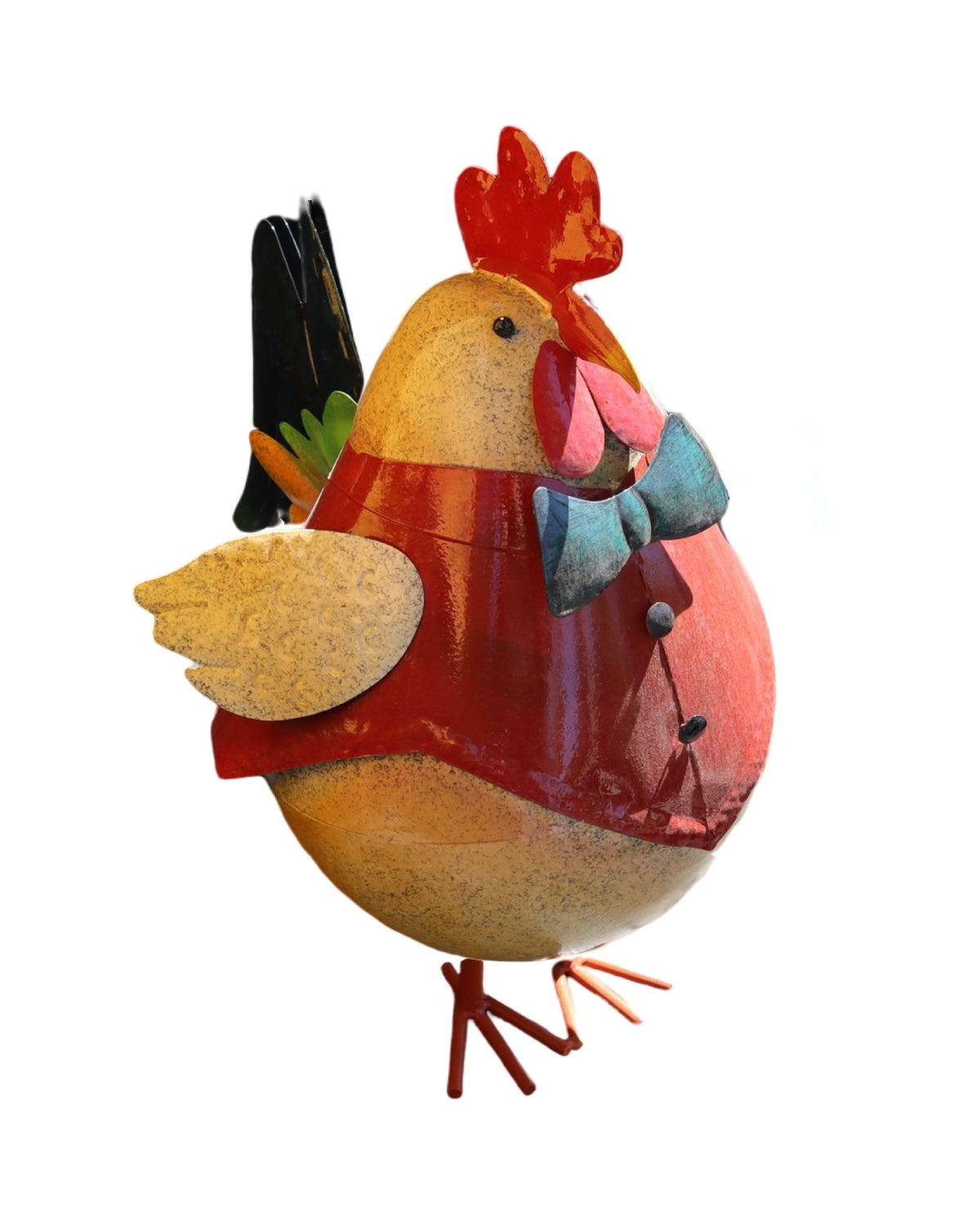 Metal Red Vested Rooster - Outdoor Living