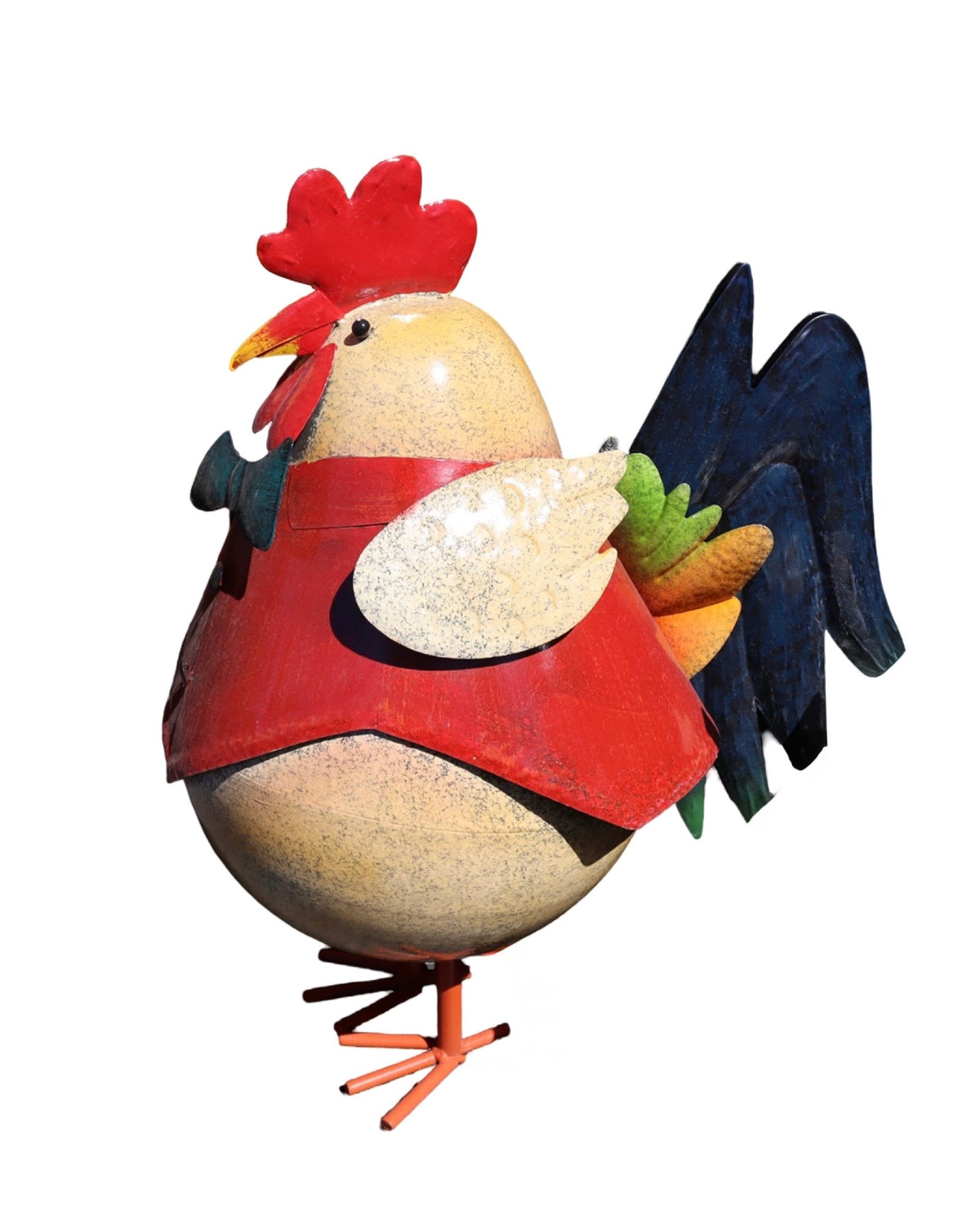Metal Red Vested Rooster - Outdoor Living