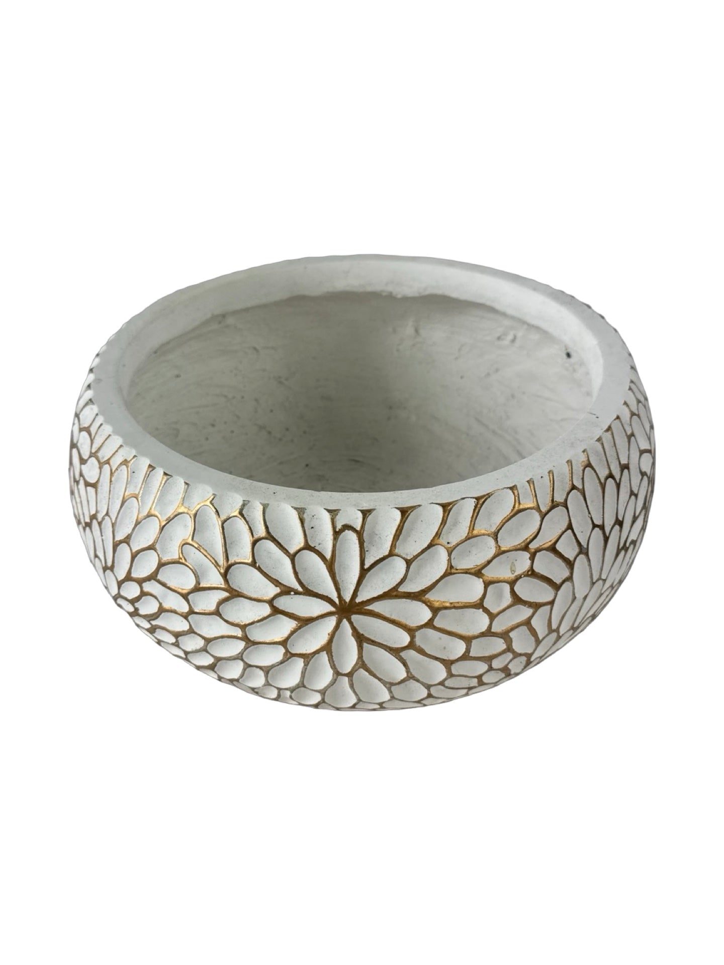 White/Gold Squat Composite Planter - Pottery