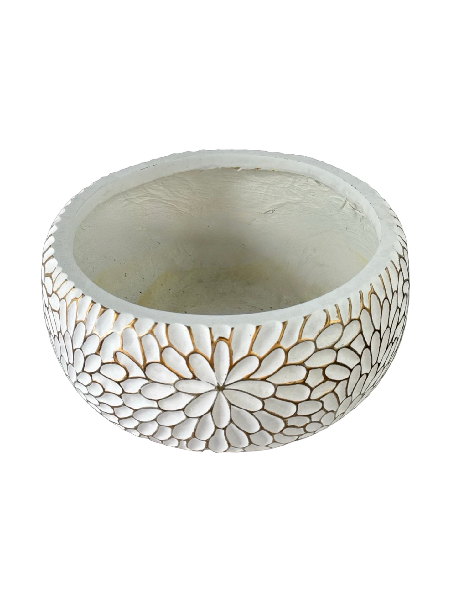 White/Gold Squat Composite Planter - Pottery