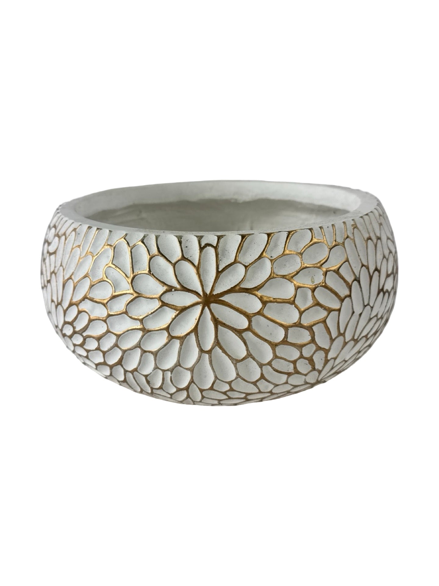White/Gold Squat Composite Planter - Pottery