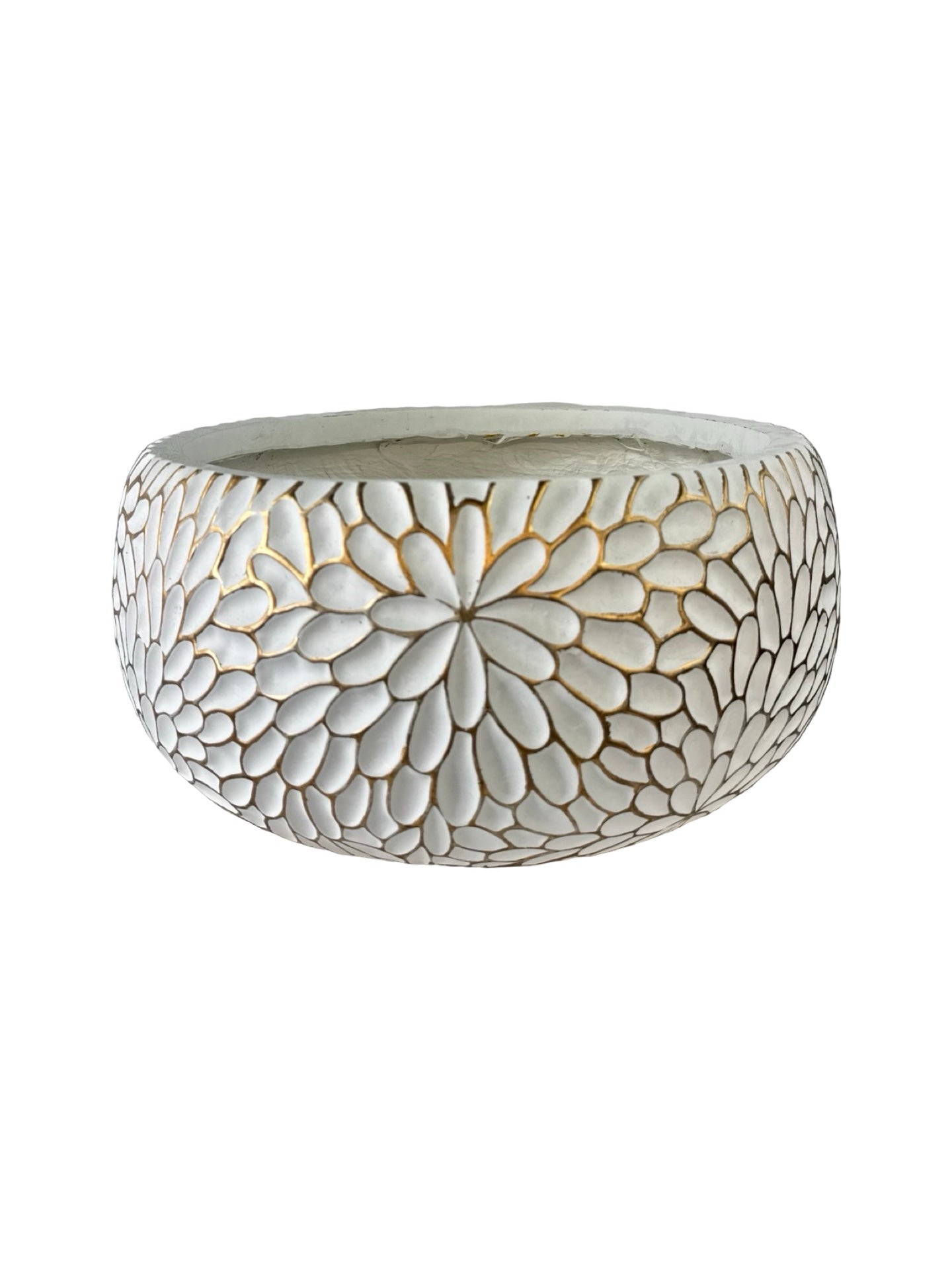 White/Gold Squat Composite Planter - Pottery