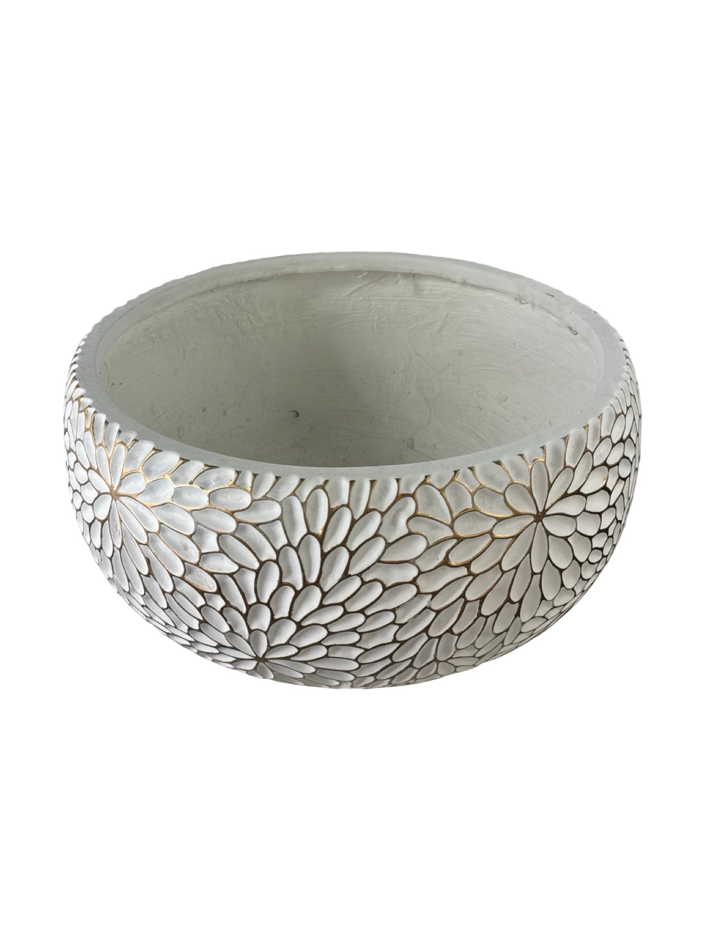 White/Gold Squat Composite Planter - Pottery