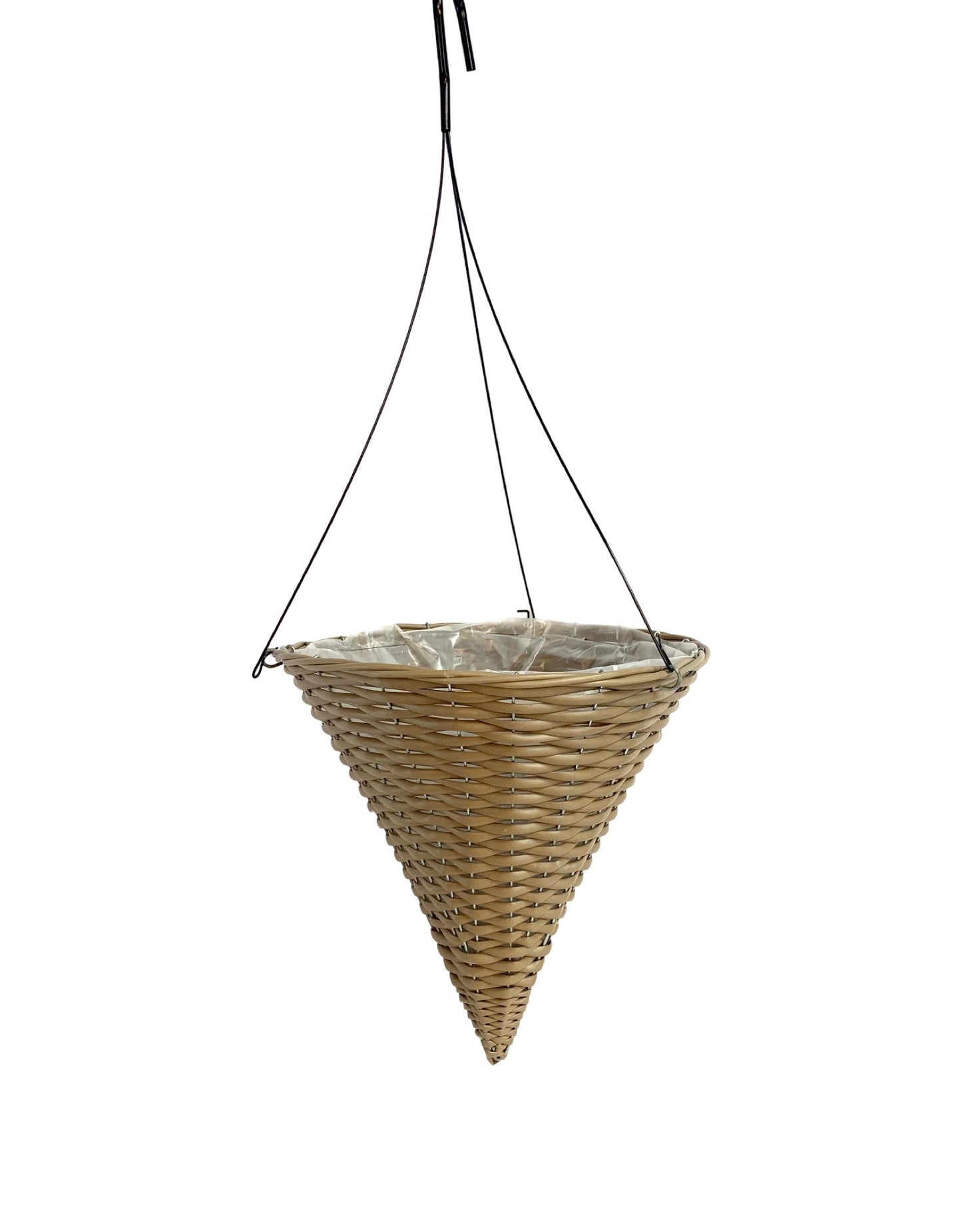 Resin Wicker Light Striped Cone Hanging Basket